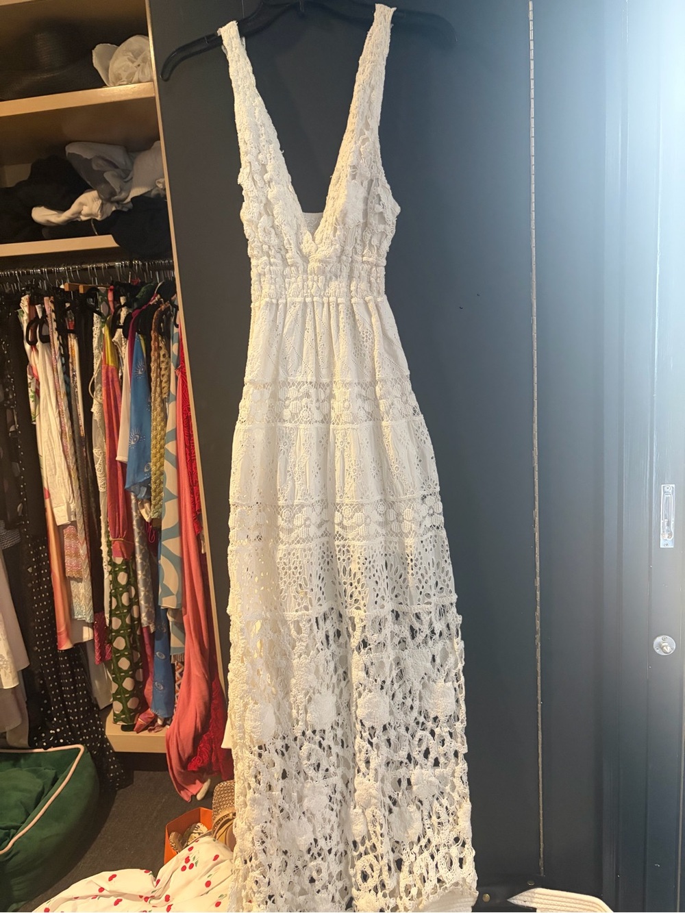 Temptation Positano White Crochet Lace Maxi Dress with Deep V-Neck